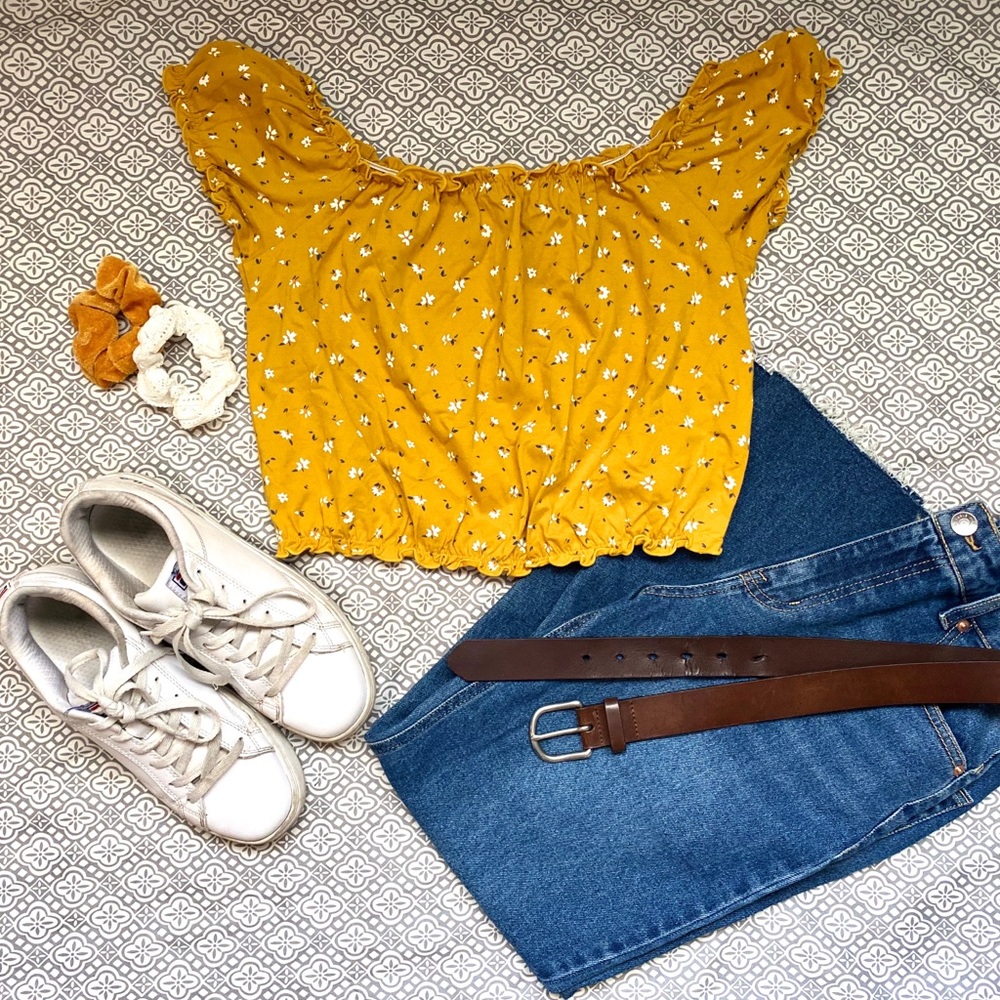 Off-Shoulder Yellow Floral Top